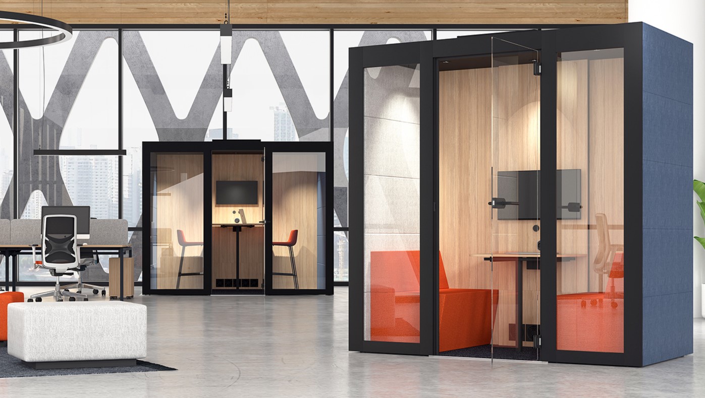 Acoustic Meeting Pods With Upholstered Interior